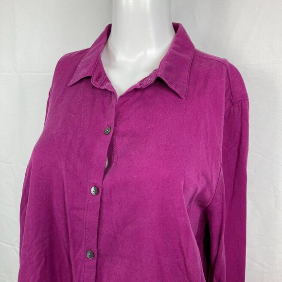 J Jill Shirt‎ Womens Sz M Tunic Purple Collared Long Sleeve Pullover Top Buttons - Picture 2 of 8